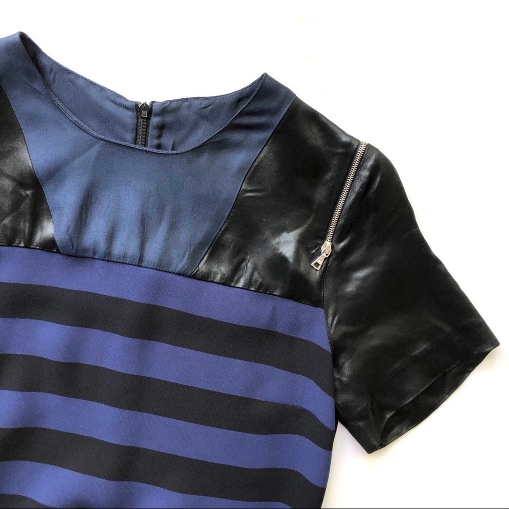 Sandro black navy blue stripe cocktail shift mini dress 1 XS satin - Picture 2 of 11